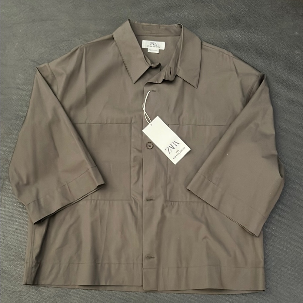 Zara Taupe Button-Up Shirt